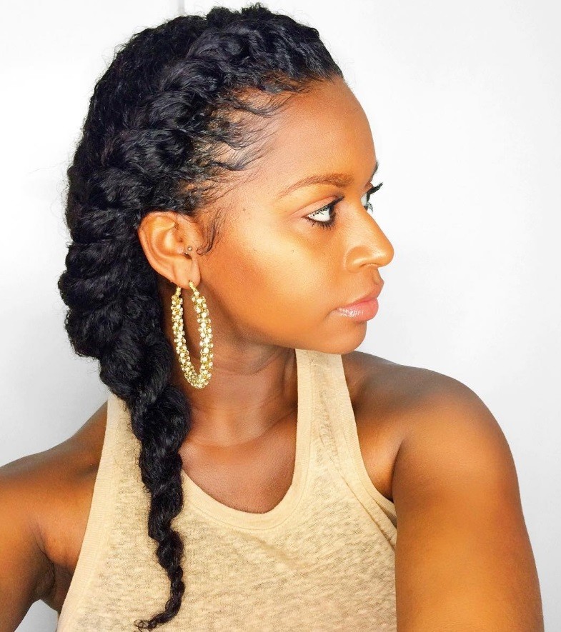 twist hairstyles for natural hair: twisted side braid