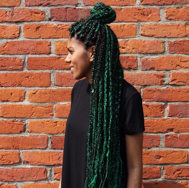 Rapunzel length green thick box braids - Instagram