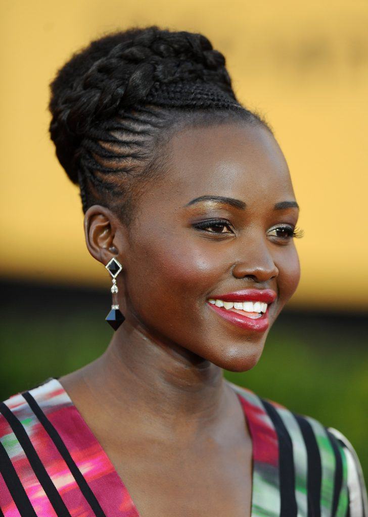 tree braids styles: the braided bun as shown by Lupita Nyong'o