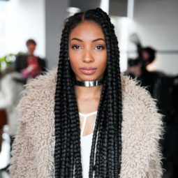 model wynter golden with poetic justice inspired braids with a jacket and collar