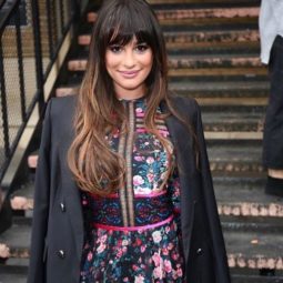 Lea Michele - Long balayage brown hair with bangs - Instagram