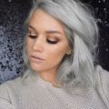 instagrammer with white grey lob length hair