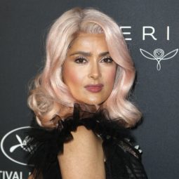 Salma Hayek with pink wavy mid length hair at the Cannes Film Festival 2017