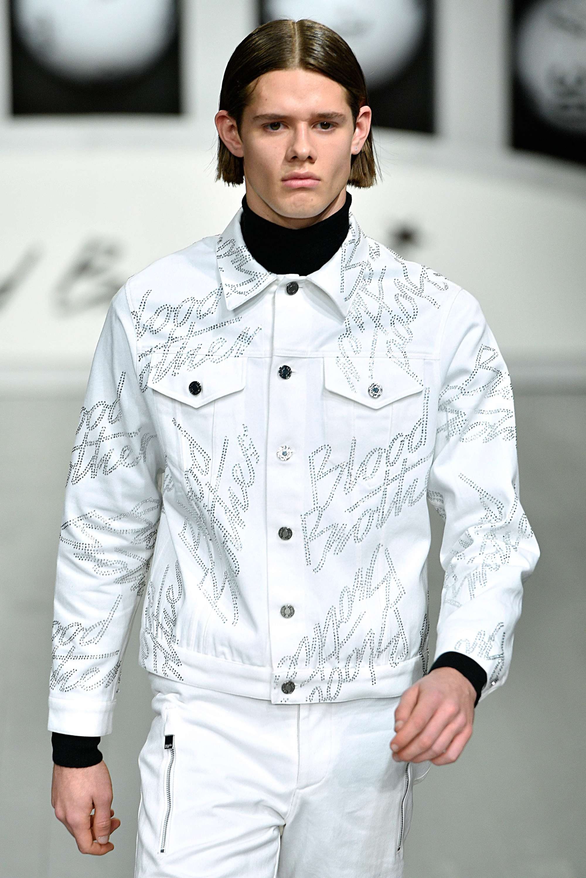 brunette male model with curtain hair at the blood brothers lfwm aw18 show