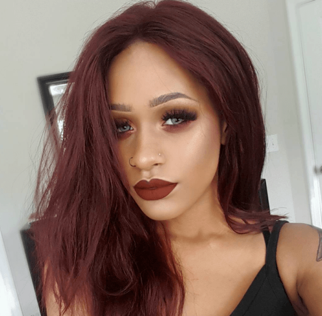 facesbyalexis with chocolate cherry hair colour on instagram