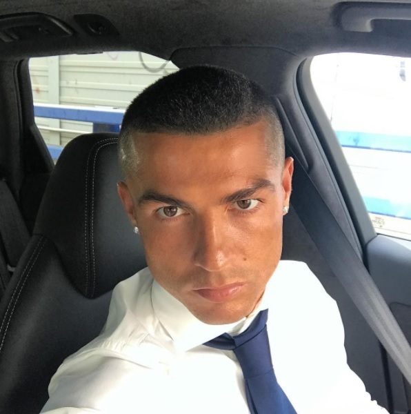 selfie of footballer Cristiano Ronaldo with new shaved head