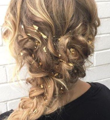 Foil hair - blonde side braid with gold foil speckles - feature image