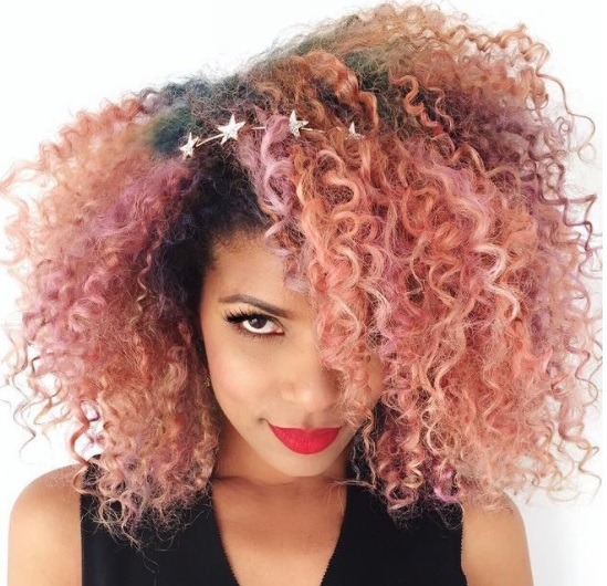 woman with natural hair pink champagne hairstyle