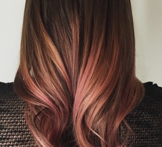 woman with brown and pink champage hair at salon