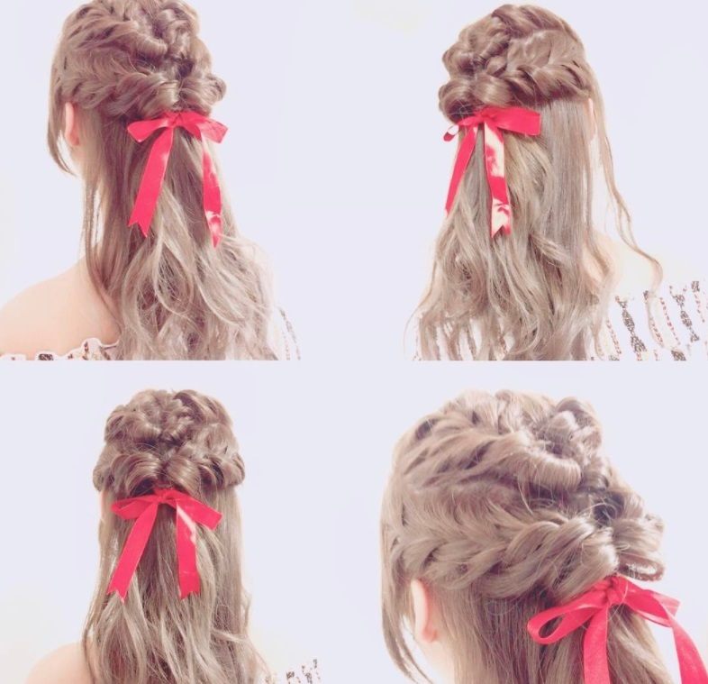 ribbon braid half up half down hairstyle backshot