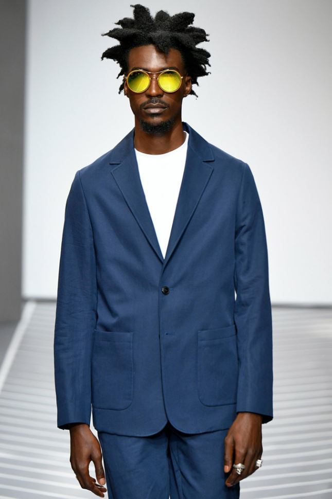 LFWM - Black model with large afro in funky shapes