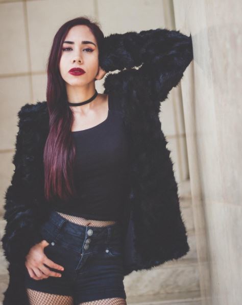 Instagramer blaze-howlett with long straight, Bordeaux red wine-inspired hair