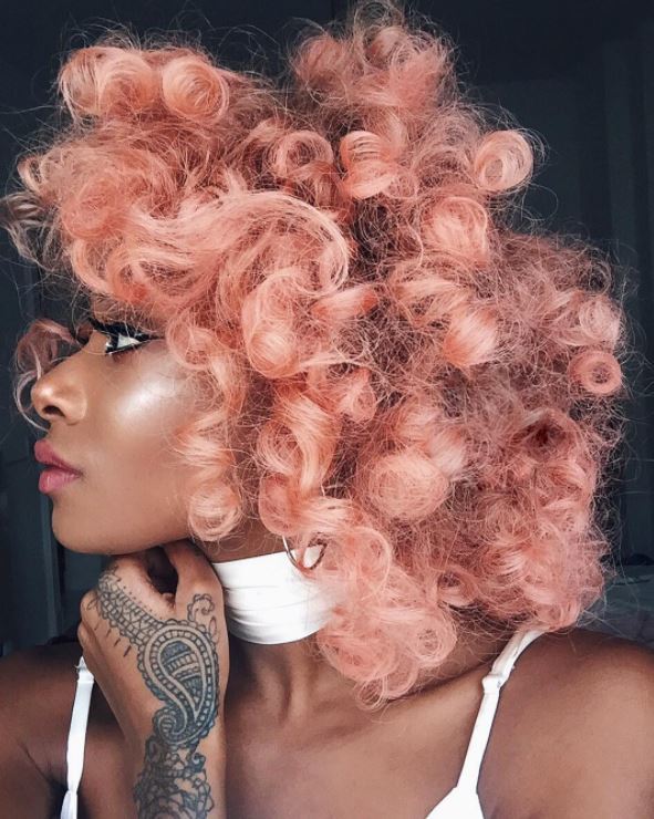 Pastel hair colours - blorange hair on curly afro