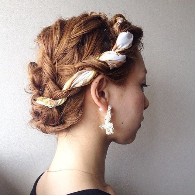 Short hair wedding updos - ginger hair with twists using headscarf