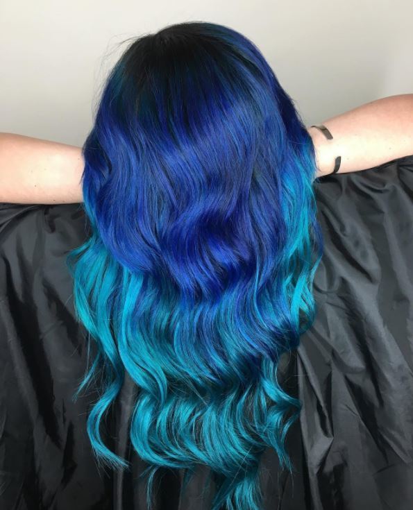 Ocean hair colour - Long bold blue hair with waves
