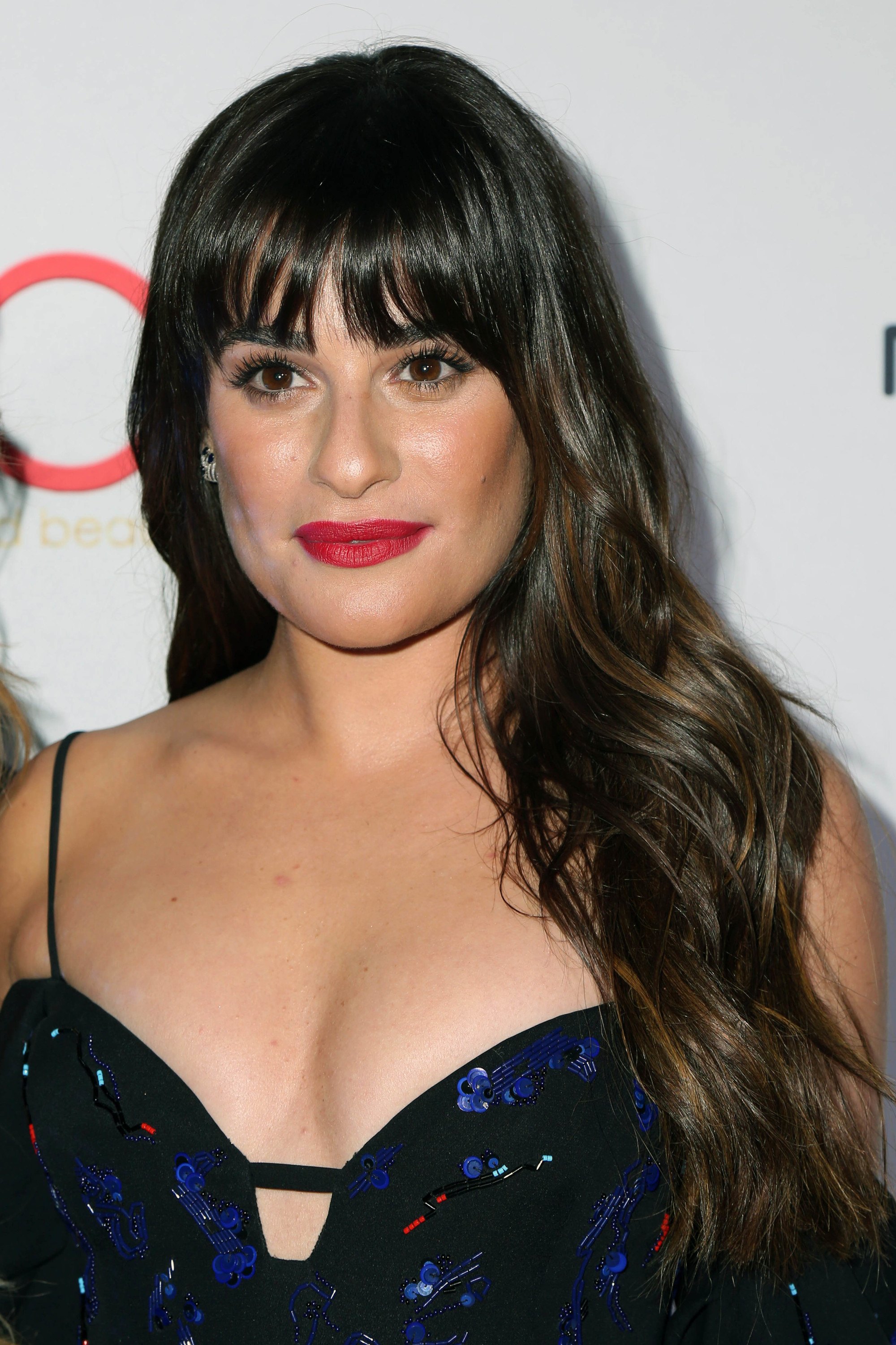 Lea Michele - long black hair with a choppy full fringe