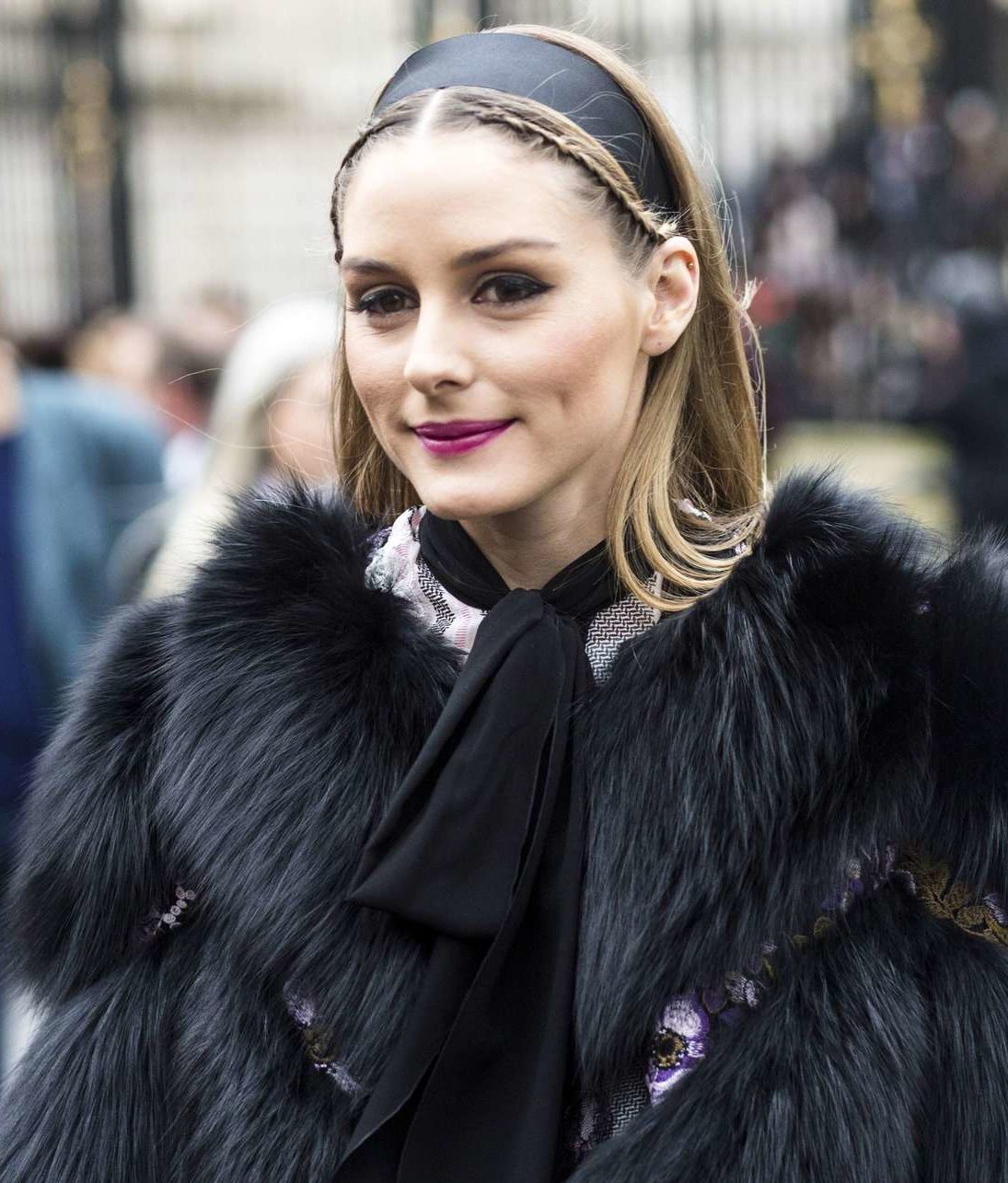 Golden brown hair - Olivia Palermo mid length light golden brown hair with cornrow and headband street style