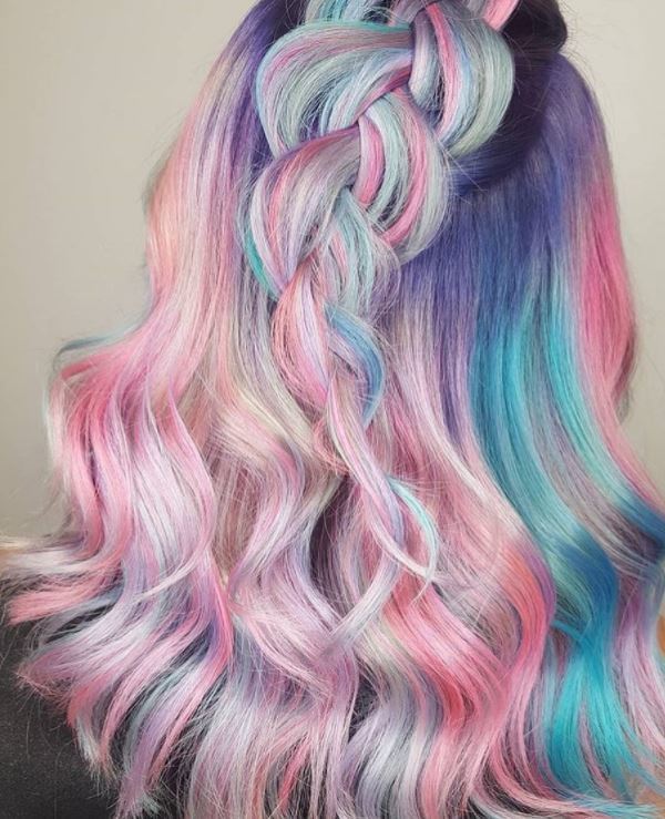 Pastel hair colours - mirage of pastel hair colours in half,up braid wavy style