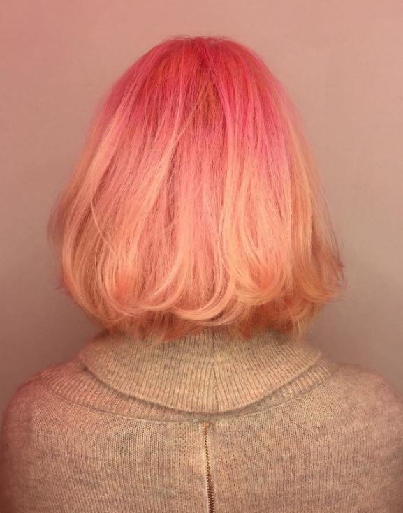 Sushi hair - bob length pastel pink hair with peach tips ombre
