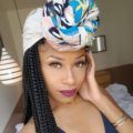 woman with scarf updo box braids hairstyle