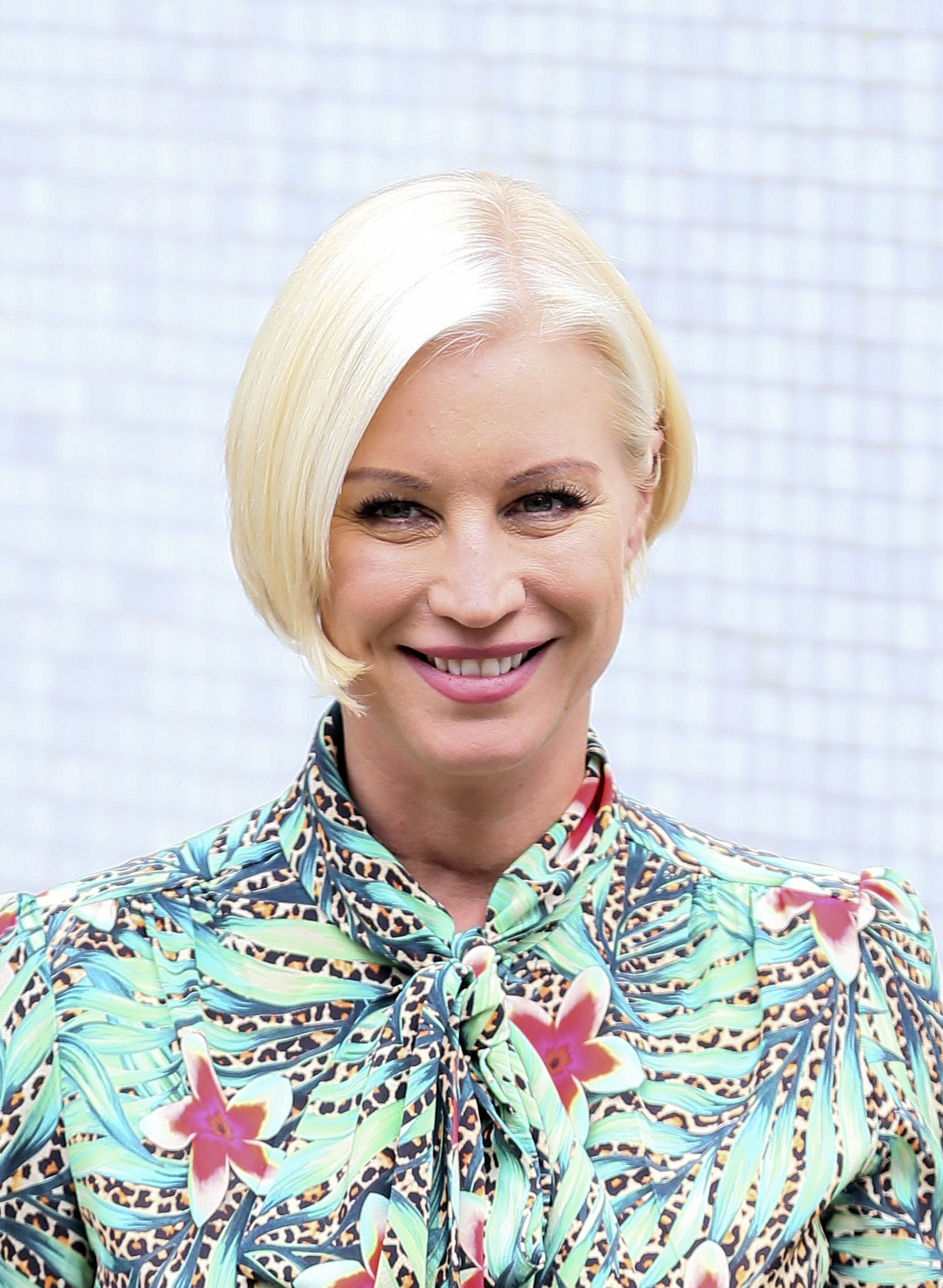 tv presenter denise van outen with a bright blonde long pixie cut