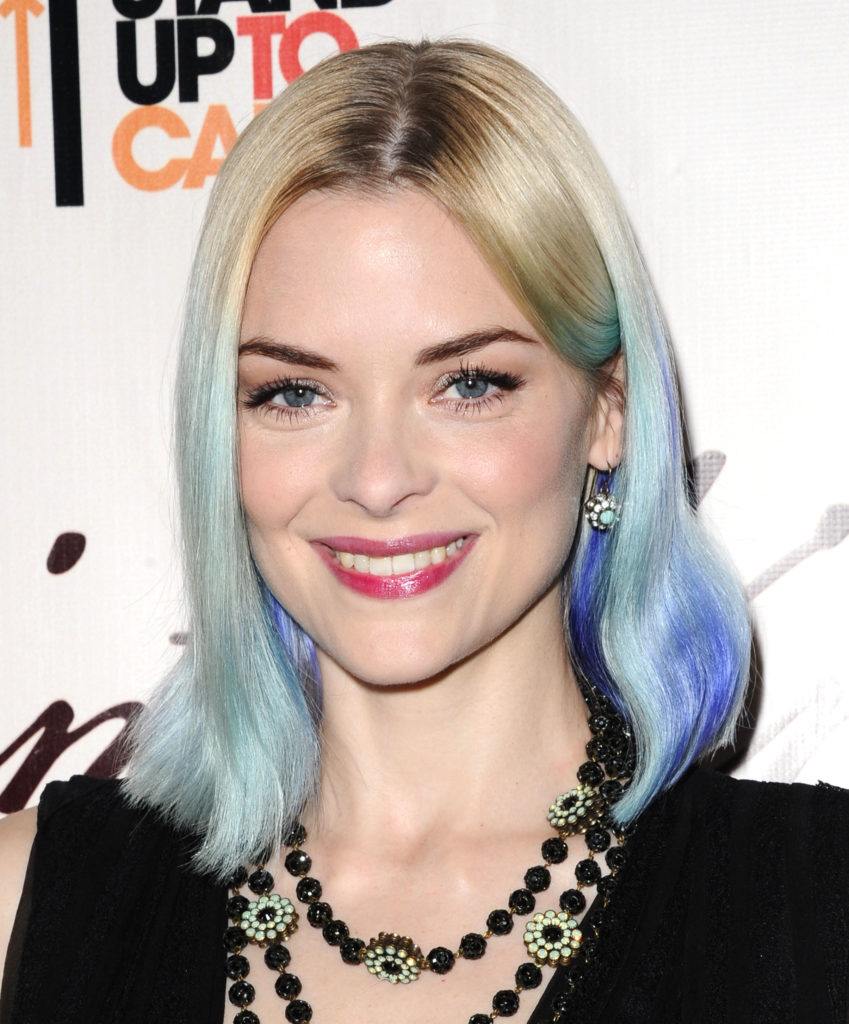 medium length bob hairstyles: jamie king with medium bob cut that's been dip-dyed blue