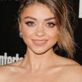 close up look of sarah hyland with side bangs wearing a dress