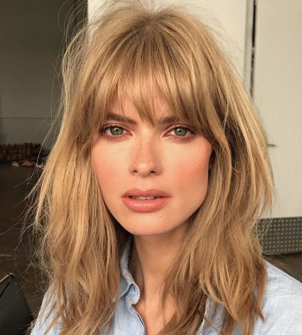shot of model with shaggy medium length bob hairstyle