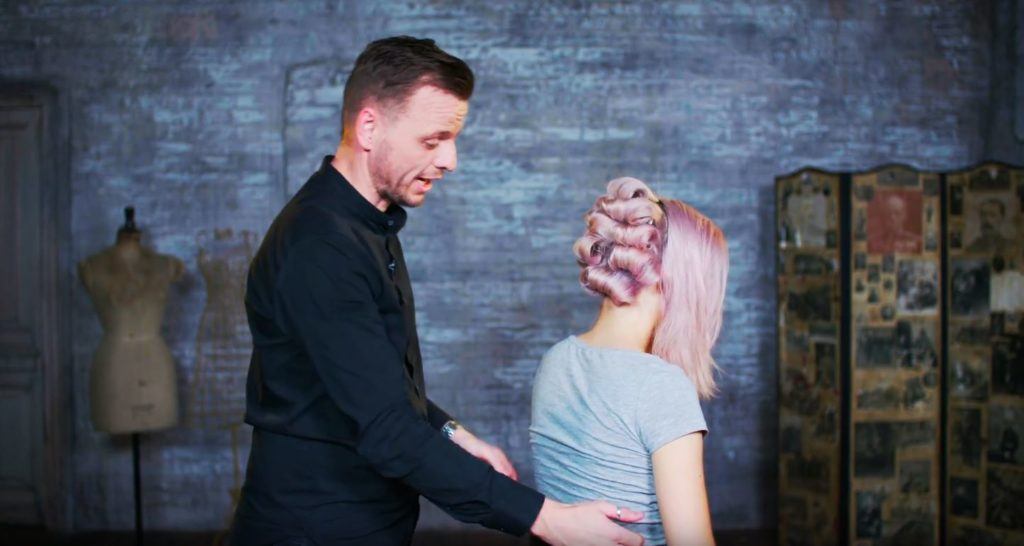 Superdrug Loves cartoon kid Halloween hair tutorial side view of hald head full of pin curls