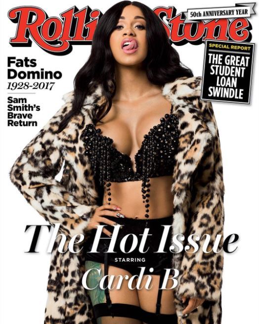 Cardi B black hair with waves rolling stone cover