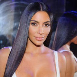 close up shot of Kim Kardashian West with her signature long black hair