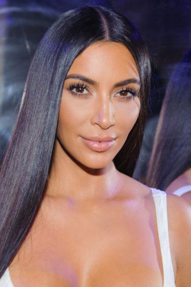 close up shot of Kim Kardashian West with her signature long black hair