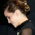 Emma Watson brown hair in smoothed back double bun updo