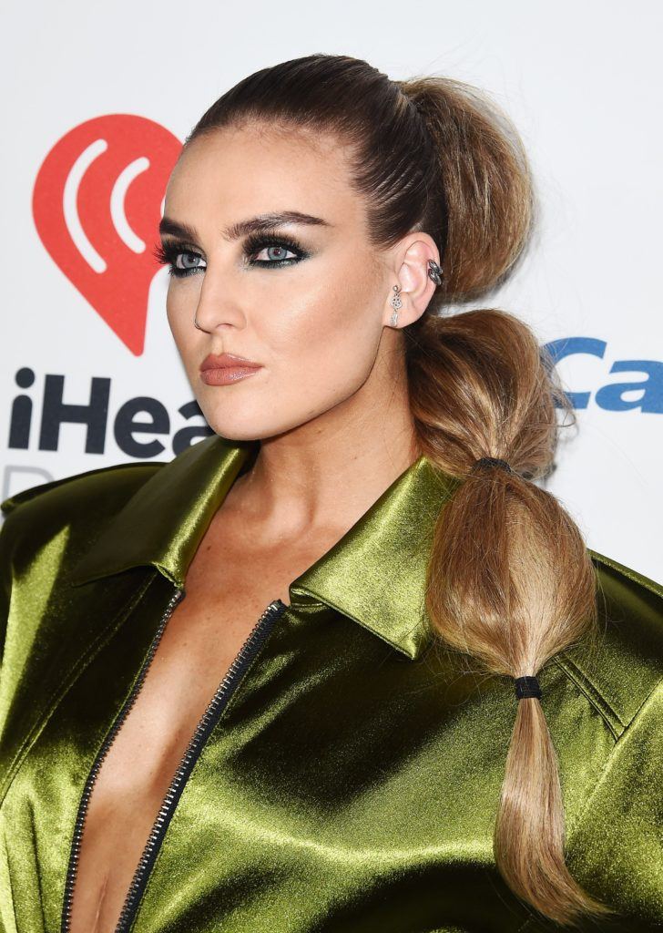 Perrie Edwards extra long blonde hair in bubble ponytail