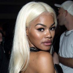 teyana taylor with blonde wig at the pat mcgrath labs event posing for shot