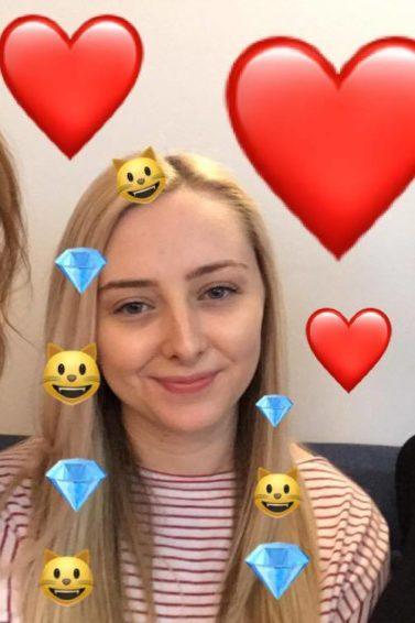 emoji hair trend: close up shot of 3 girls with emoji in their hair posing