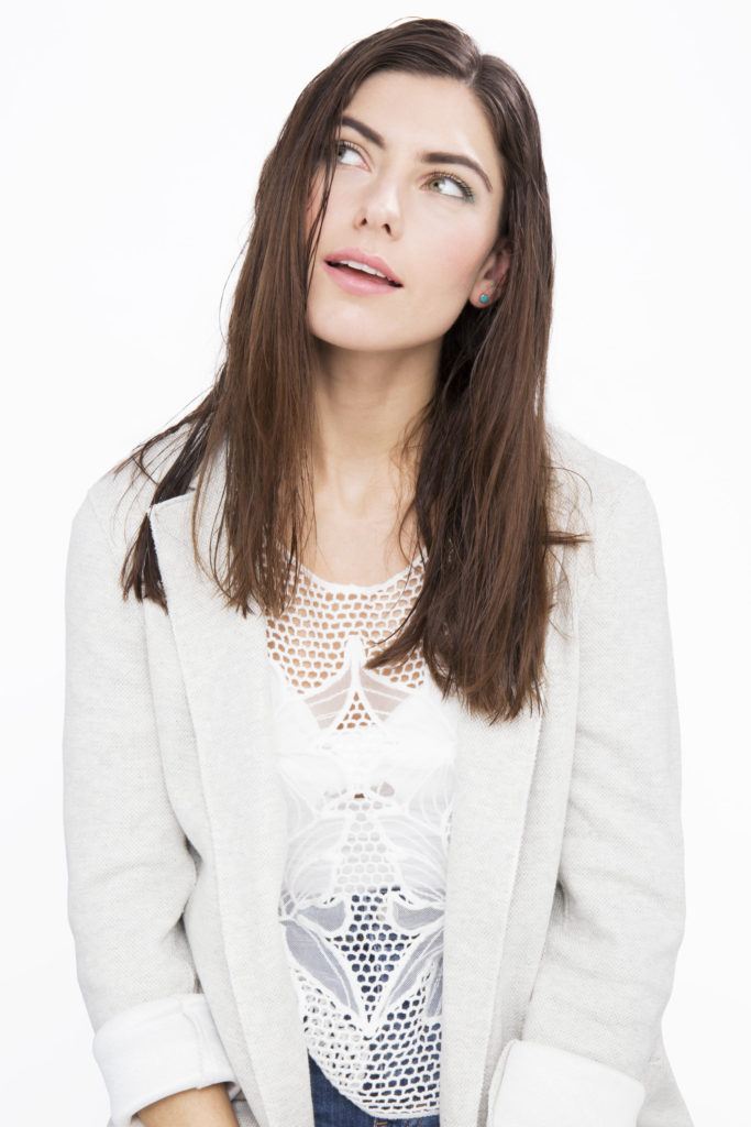 brunette model with damp hair