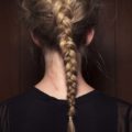 hair updos: blonde model wearing a Dutch braid in her long hair