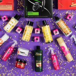 Best hair products of 2018: Flat lay shot of Unilever VO5, TONI&GUY, Tresemme and Love Beauty and Planet products.