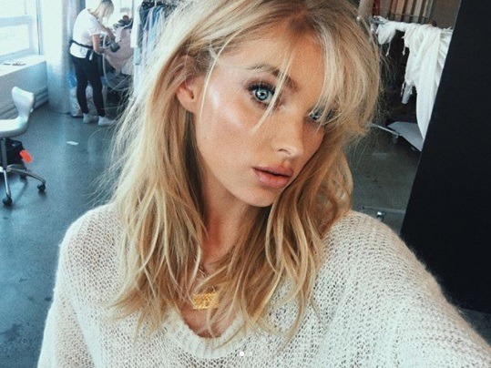 victoria's secret model elsa hosk with shoulder length cool blonde hair and a gappy birkin fringe