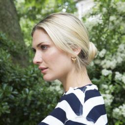 Blonde with a sleek, romantic low bun updo hairstyle