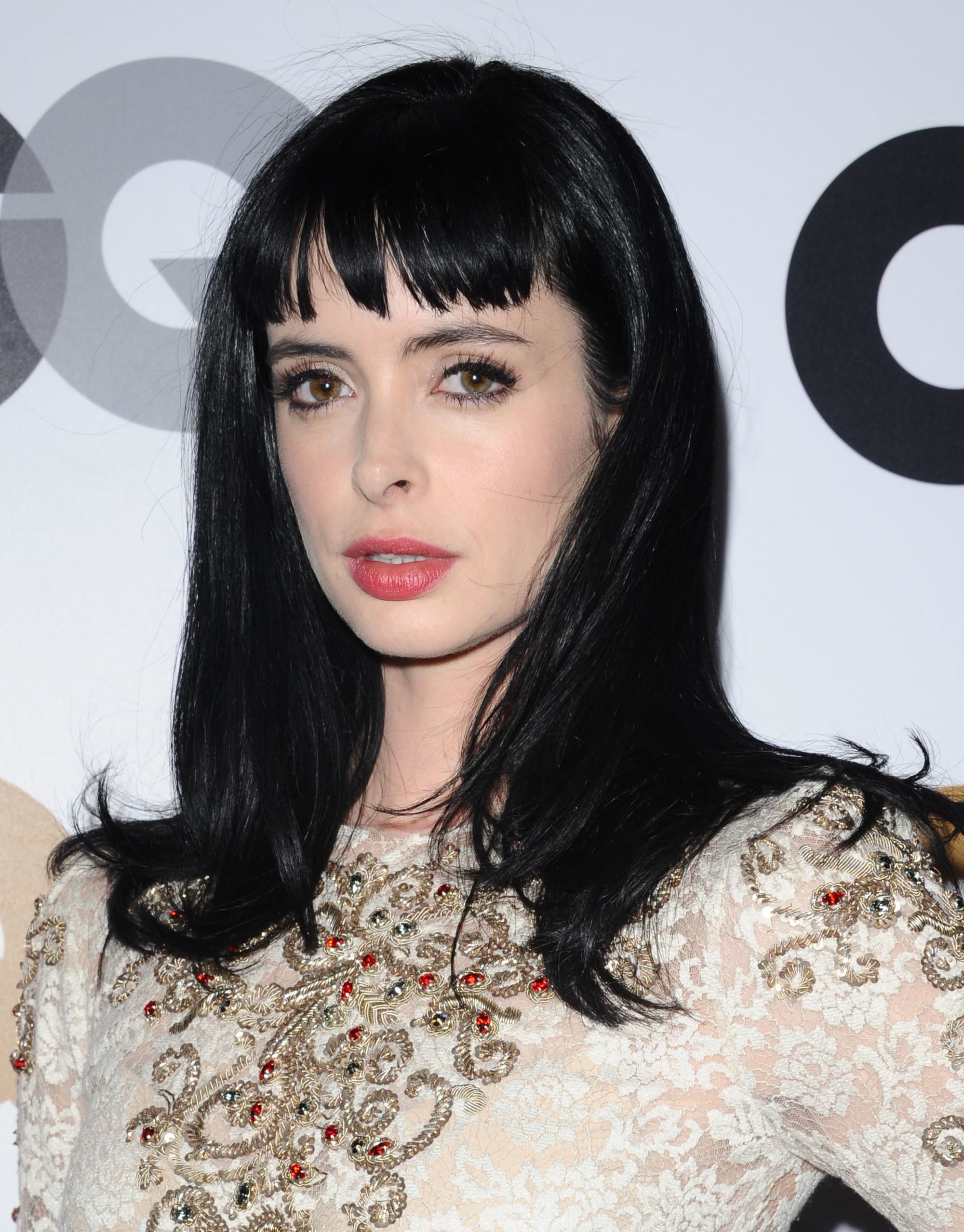 krysten ritter dark medium length hair with micro bangs