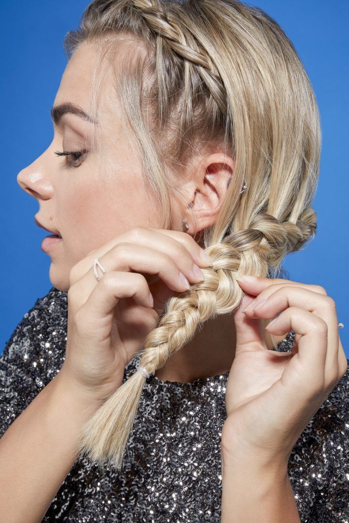 Short hair crown braid tutorial blonde woman pancaking hair