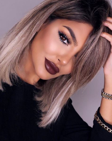 long bob ash silver blonde hair with dark roots