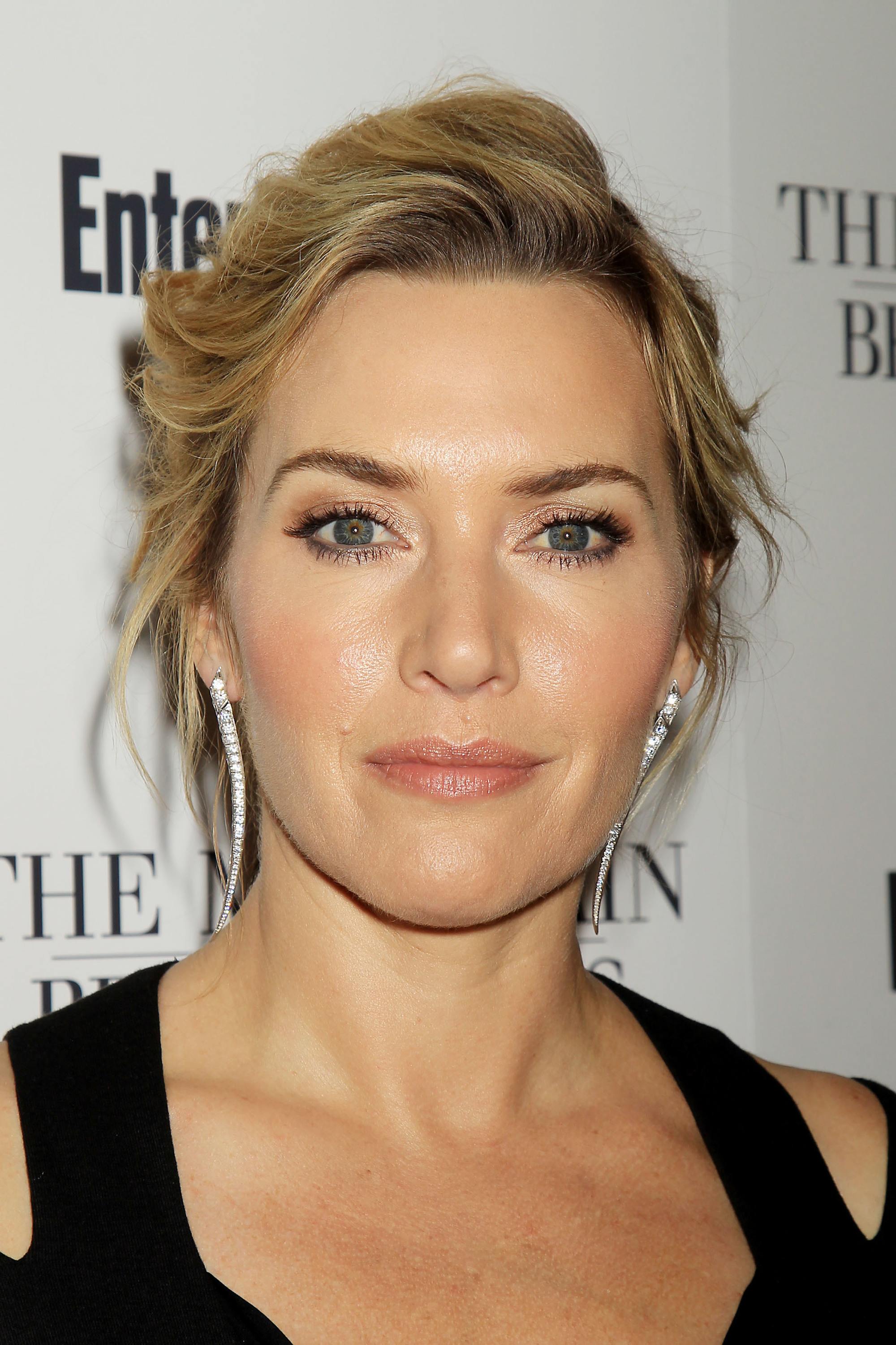 kate winslet rectangle face shape with wavy blonde hair in updo