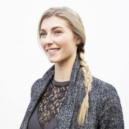 Blonde woman with four strand braid