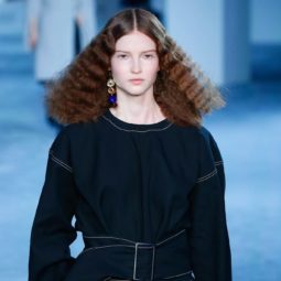 NYFW Catwalk Trends: Model on 3.1 Phillip Lim FW19 runway with brown crimped shoulder length hair.