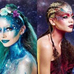 Halloween hair: Three women, one dressed as a sugar skull, the other as a mermaid and the last one as a dragon