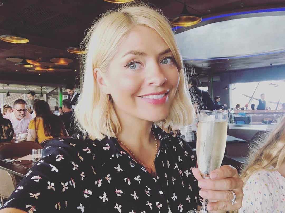 Holly Willoughby with a short white blonde bob