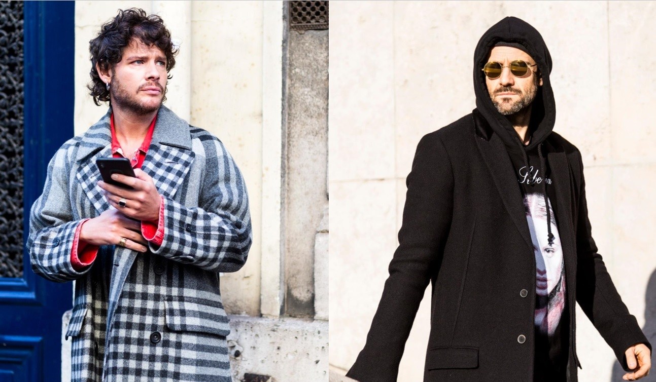 Beard styles: Street style of two men with neat, short beard styles